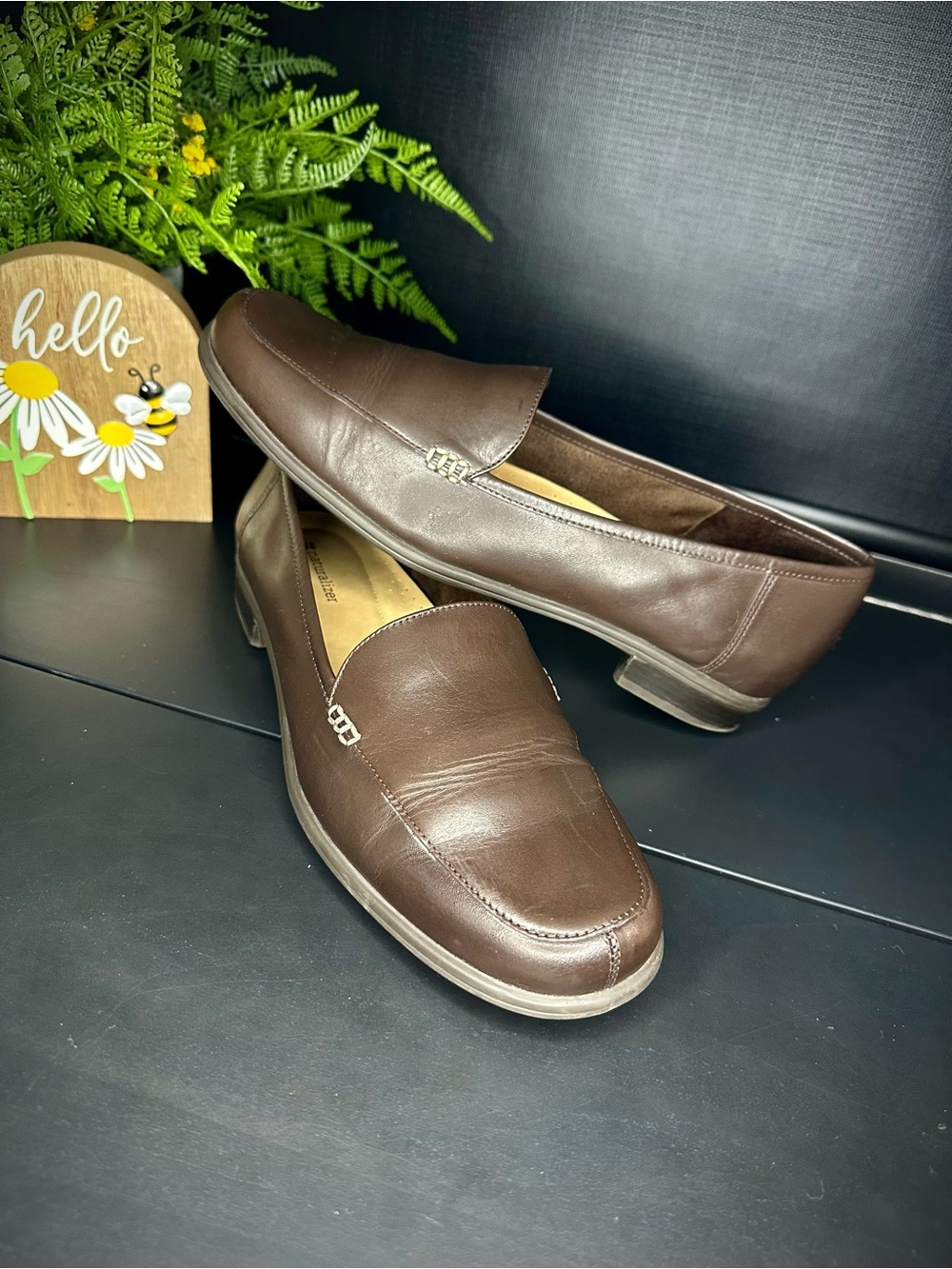 Naturalizer Century Dark Brown Leather Slip On Loafers Comfort Flats Size 10W